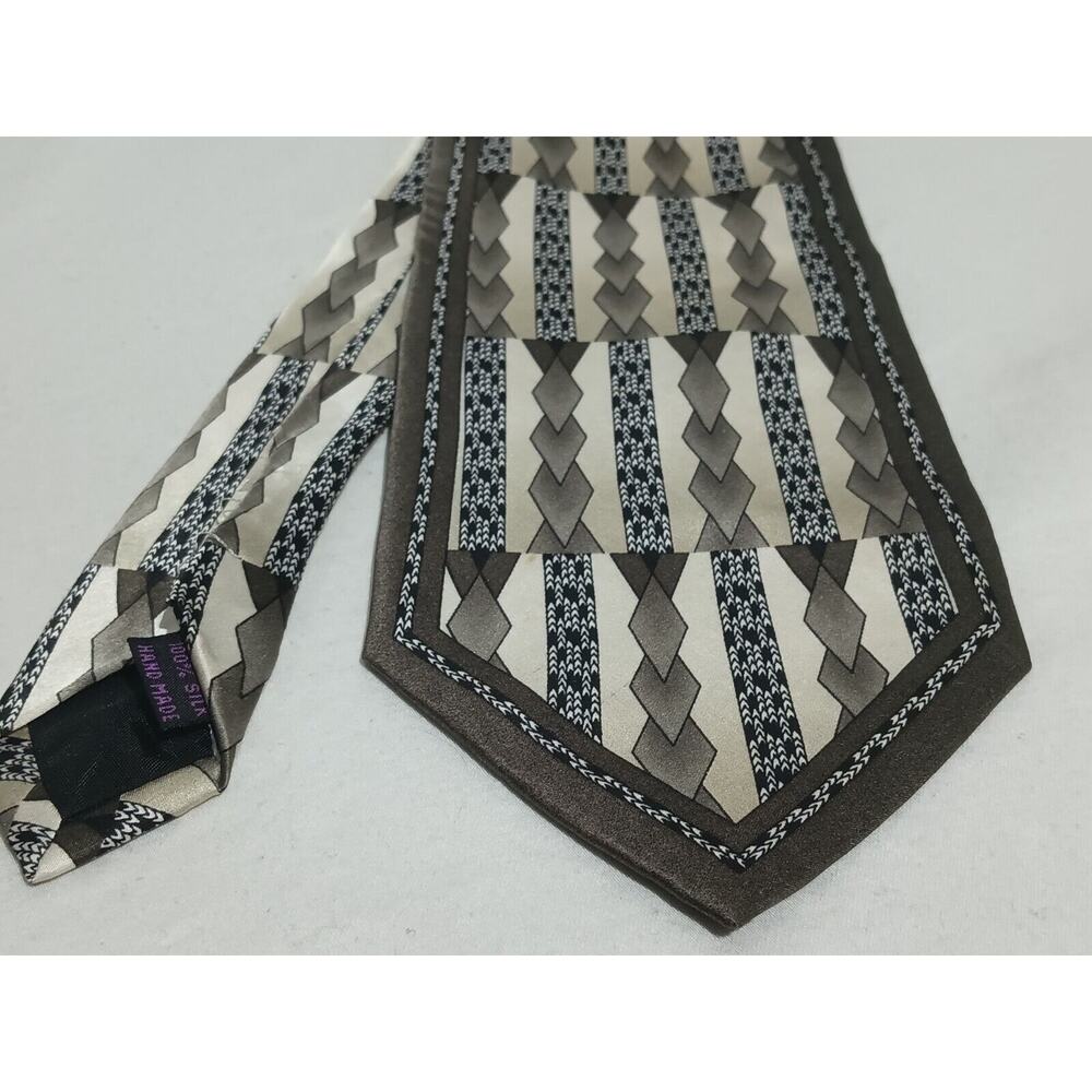 Amore Pace 100% Silk Handmade Gray / Black Geometric Pattern Tie